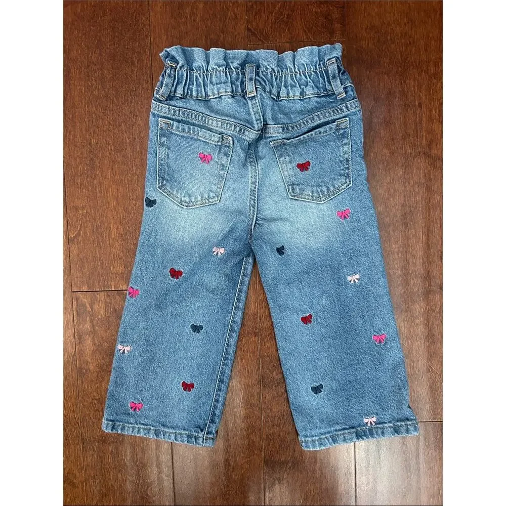 GAP Bundle Toddler Girls Embroidered Denim & Cream Corduroy Pants Set, Size 2y